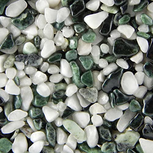 Terralith Steinteppich Marmor Komplett-Set für 1qm - Körnung: mittel - 4-6mm mit Epoxidharz Bindemittel - für Innen in schwarz-weiß (verde chiaro) von Terralith