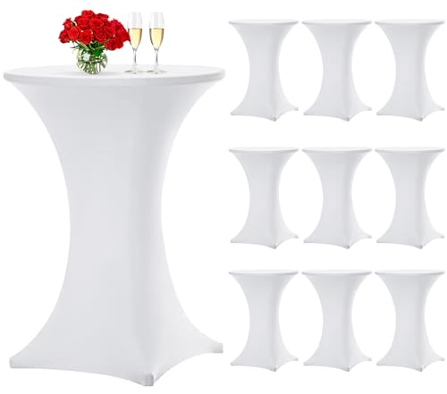 10 Stück Weiß Stehtisch Hussen Stehtische, Stehtischhusse für Ø 80-85 cm Stehtische und Bistrotische, Stretch-Tischdecke mit Fußtaschen für Hochzeit Geburtstagsfeier Bankett(80 cm, weiß) von Teruntrue