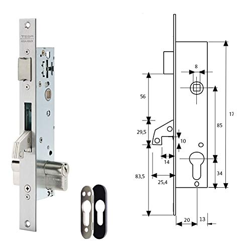 Tesa Assa Abloy 2240203NI 2240 Schloss Tesa 2240/20/3NI mit Sicherheitsschild E190 mit Kipphebel verstärkter Haken, Edelstahl von Tesa Assa Abloy