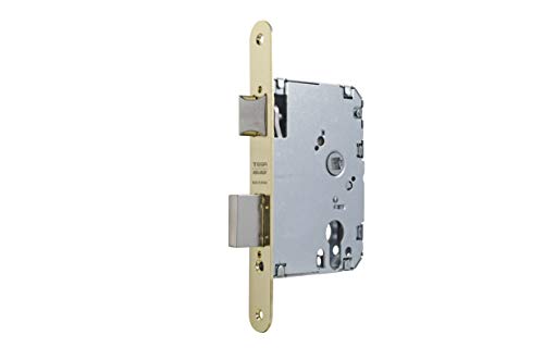 Tesa Assa Abloy 40105PHR Holztürschloss 2010P, ohne Zylinder, Eingang, Abgerundeter Vorderseite, Messing-Finish 2010 50 HL RED.1/2 S/Glühbirne, Vernickeltes Eisen, Entrada 50 mm von Tesa Assa Abloy