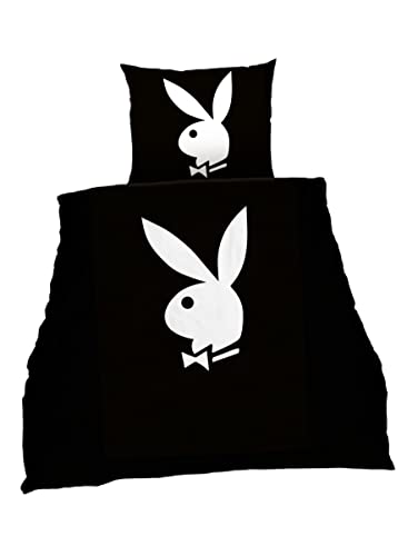 Tex Idea Bettwäsche glatt Playboy Bunny Classic schwarz 100% Baumwolle Reißverschluss NEU Wow - All-In-One-Outlet-24 - (155 x 220 cm) von Playboy