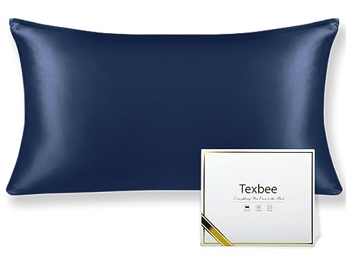 Texbee Seidenkissenbezug 40x80cm für Haar und Haut 1PC Beide Seiten Natürliche Kissenbezug Seide mit verstecktem Reißverschluss Weiche Atmungsaktive Glatte Standardgröße-Marineblau von Texbee