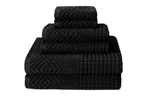 Texere 100 % Bio-Baumwolle Diamant Jacquard 700 g/m² Luxus-Badetuch-Sets – Spa-Qualität Badetücher, Handtücher, Waschlappen (Diamant, Schwarz, 6 Stück) von TexereSilk