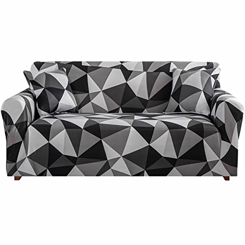 Teynewer 1-teilige Passform Stretch Sofabezug, Sofa-Schonbezug elastischer Stoff gedrucktes Muster Stuhl Loveseat Couch Sofabezüge Universal angepasst Möbelbezug Protector (3-Sitzer, schwarzes von Teynewer