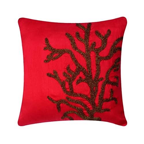 The HomeCentric Entwerfer Rot Werfen Kissen Decken Wulstige Corals Kissen Decken 2 Stück, 40x40 cm Werfen Kissen Decken Platz Seide Kissen Decken Blumen Zeitgenossisch Werfen Kissen - Coral Rhapsody von The HomeCentric