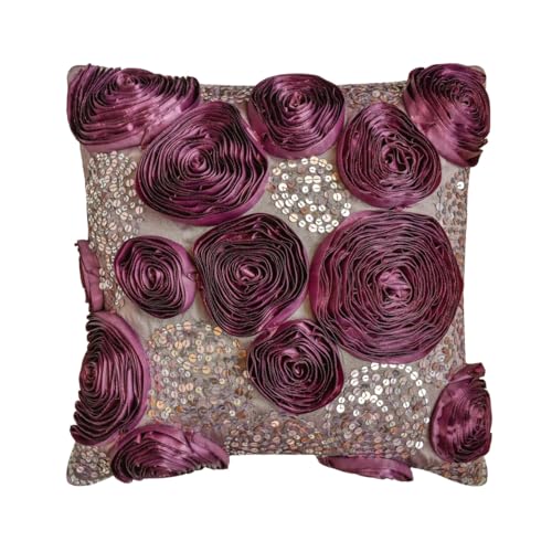 The HomeCentric Handgefertigt Pflaume Werfen Kissen Decken Ribbon Flowers Floral Theme Kissenbezuge 2 Stück, 45x45 cm Kissenbezuge Platz Seide Kissenbezuge Blumen Modern Kissenbezuge - Wine and Roses von The HomeCentric