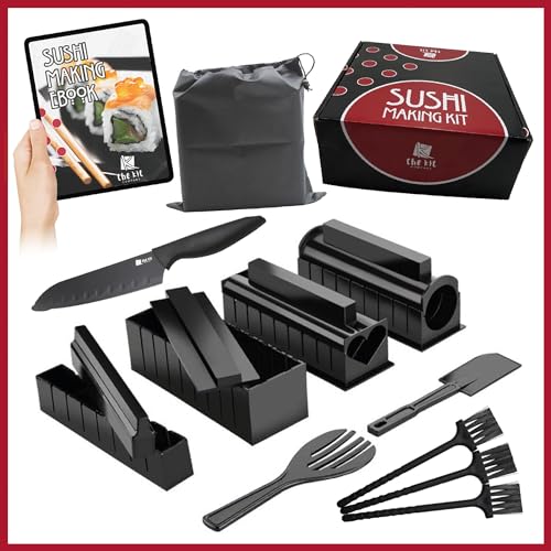 Das Sushi Set von The Kit Company™ | 15-teiliges Zubehör- & Werkzeugkit inkl. ausführlichem E-Book | Professionelles Sushi-Messer, Spatel mit Tragetasche von The Kit Company