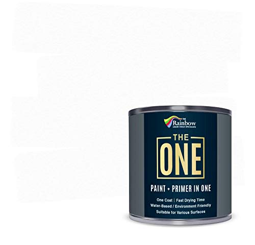 THE ONE Paint & Primer: die langlebigste Holzfarbe, Schrankfarbe, Eingangstür, Wände, Badezimmer, Küche, Fliesenfarbe - schnelltrocknende Farbe für Innen- / Außenbereiche (Weiß Mattfinish, 250ml.) von RAINBOW CHALK MARKERS LTD