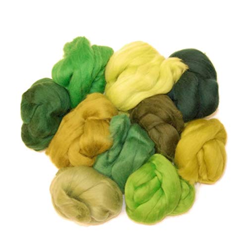 Woodland green hues Merino wool roving/tops A mix of 10 colours. Great for wet felting/needle felting, and hand spinning projects. 60gm pack by The Wool Barn von Fitwish