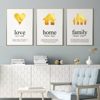 3 Print Set Liebe, Zuhause Und Familie - Echte Hand Folierte Buchstaben von TheArtisanGiftCo