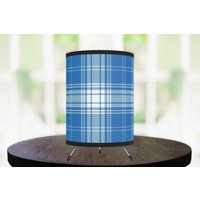 Blaue Karierte Lampe, Blaues Tartan Karo, Blaue Lampen, Spaß Schlafzimmer Lampe, Blau Kariertes Dekor, Karierte Dekor Set, Kreisförmiger Schatten von TheBohemianLark