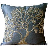 Dekorativ Blau 40x40 cm Kissen Benutzerdefiniert, Art Silk Baum Couch Kissen, Natur & Blumen Modern - Paradise Tree von TheHomeCentric