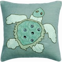 Designer Sea Creatures Euro Sham 24"x24"/26"x26", Mattblaues Baumwoll Leinen Dekorativer Toss Beaded Beach - Schildkröte Taube von TheHomeCentric