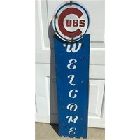 Cubs Welcome Metal Art Schild, 3D Metallschild, Mancave Chicago Mlb Werbung, Rustikales Decor von TheOldGrainery