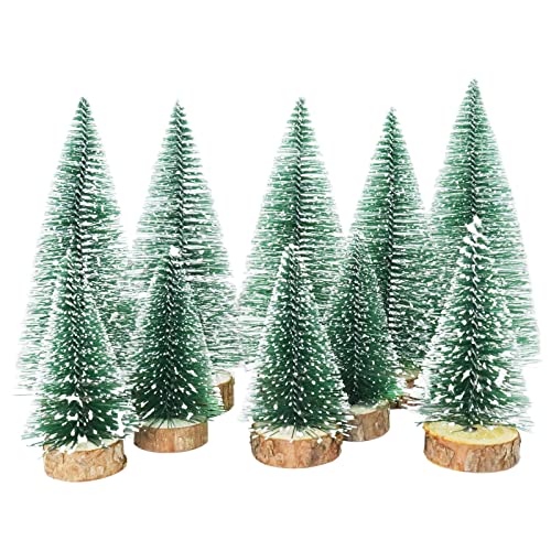 TheStriven 10 Stück Mini Weihnachtsbaum Künstlicher Kiefernbaum mit Holzsockel Tanne Tannenbaum mit Schnee-Effek DIY Grün Klein Christbaum für Weihnachten Party von TheStriven