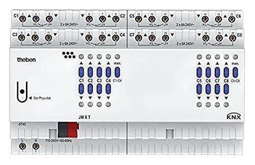 Theben 4940255 JM 8 T KNX 8-fach Jalousieaktor der FIX 2 Serie I 8 Kanäle I Steuerung von Jalousien, Rollladen, Sonnenschutz, Sichtschutz und Dachluken I 8TE I DIN-Schiene I Hutschiene von Theben