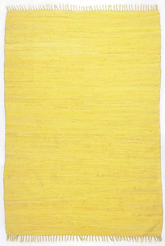 Theko | Dhurry Teppich aus 100% Baumwolle Flachgewebe Teppich Happy Cotton | handgewebt | Farbe: Gelb | 40x60 cm Theko | Dhurry Teppich aus 100% Baumwolle Flachgewebe Teppich Happy Cotton | handgewebt | Farbe: Gelb | 40x60 cm von Theko