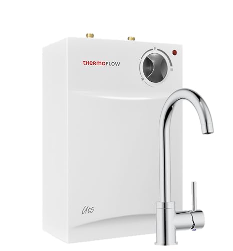 Thermoflow UT 5 Set Ovalis Untertischspeicher inkl. Niederdruckarmatur | Warmwasserboiler 5 l Speichervolumen| G 3/8" Anschluss | 35-75 °C | 65 °C in 10 min. von Thermoflow