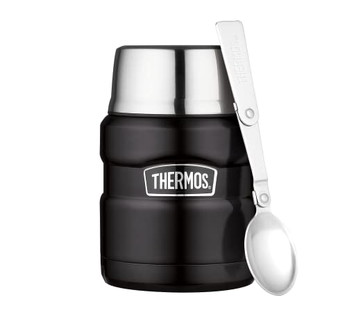 Thermos STAINLESS KING FOOD JAR 0,47l, black mat, Thermosbehälter aus Edelstahl mit Löffel, 6h heiß / 24h kalt, absolut dicht für Suppe, Müsli, Thermobehälter Essen, spülmaschinenfest von Thermos