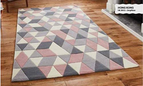 Think Rugs Hong Kong 3653 Hand Tufted Rug Teppich, Grau/Rose, 120 x 170 cm von Think Rugs Hong Kong 3653 Hand Tufted Rug