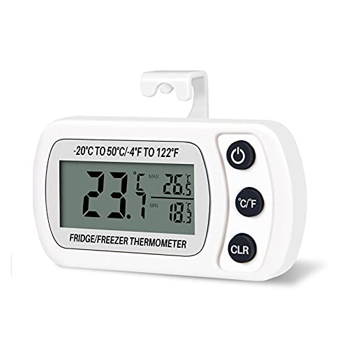 Thlevel Kühlschrank Thermometer Wasserdicht Digital Gefrierschrank Thermometer Zimmerthermometer mit Haken LCD Display lesen Max Min Funktion (Weiß 1pc) von Thlevel