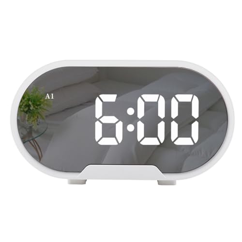 ThreeH Wecker gespiegelt LED Uhr Dual USB Ladegerät Ports Einstellbare Lautstärke Helligkeit Snooze Funktion Einfache Bedienung Uhr für Kinder Senior Weiß von ThreeH