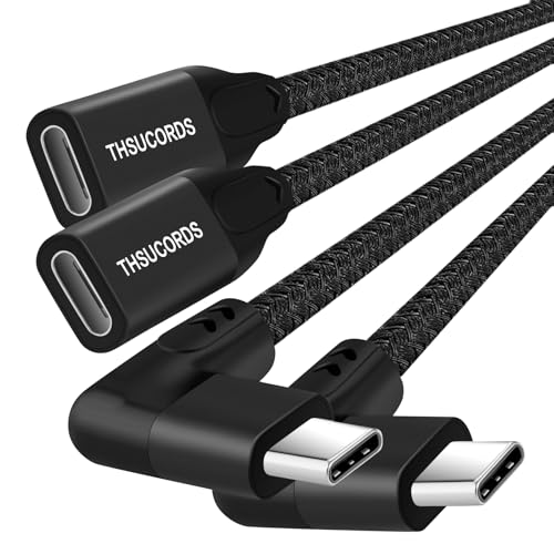 Thsucords 90 Grad Rechtwinkliges USB C Verlängerungskabel 0,5M 2 Stück, Typ C 3.2 Gen2 Stecker auf Buchse Kabel 20Gbit/s 4K Video kompatibel mit MacBook,iPad Pro,Nintendo Switch,Steam Deck von Thsucords