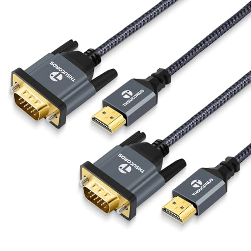 Thsucords HDMI auf VGA Kabel 1M 2 Stück, Vergoldetes, Geflochtenes HDMI auf VGA Adapterkabel (Stecker auf Stecker) für Computer, Desktop, Laptop, PC, Monitor, Projektor von Thsucords