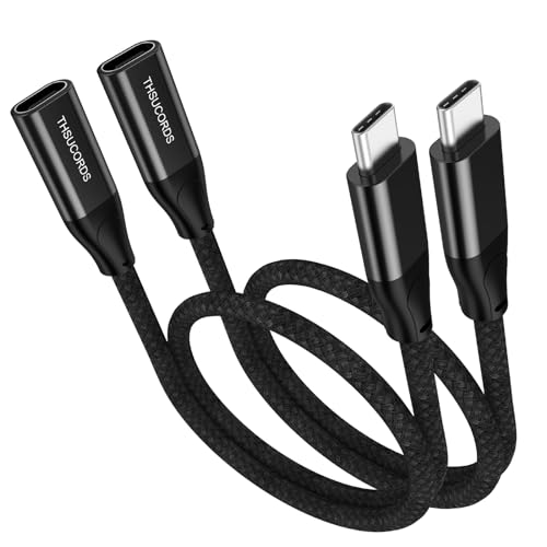 Thsucords USB C Verlängerungs Kabel 100W 0,3M 2 Stück, USB C Type C 3.2 Gen 2 Stecker auf Buchse Kabel 20Gbps Datenübertragung USB C 3.1 Type C 20V/5A Schnelllade Unterstützt 4K@60Hz von Thsucords