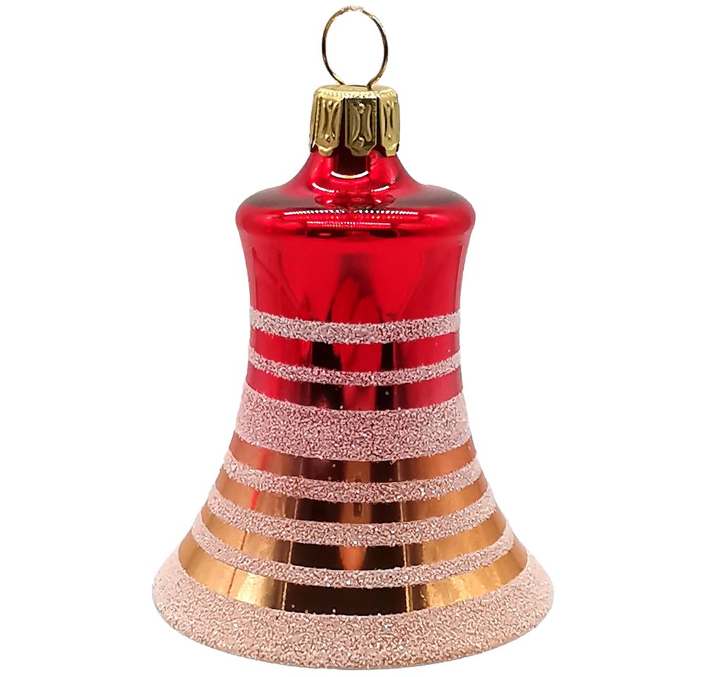 Thüringer Glasdesign Christbaumschmuck Glocke Ringe rot gold Ø5cm/6cm (1-tlg), mundgeblasen, handbemalt von Thüringer Glasdesign