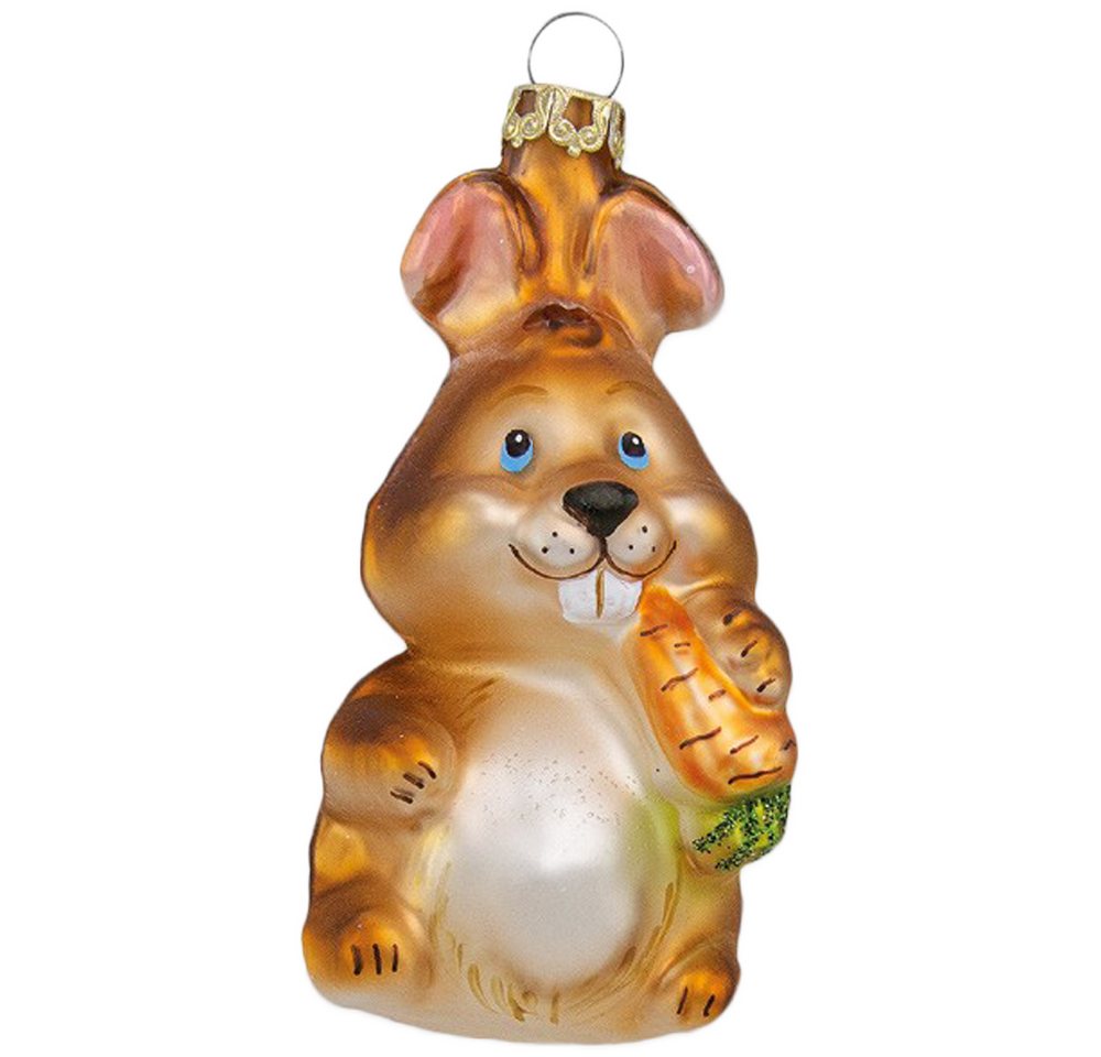 Thüringer Glasdesign Christbaumschmuck Hase mit Möhre, 8cm (1-tlg), mundgeblasen, handbemalt von Thüringer Glasdesign