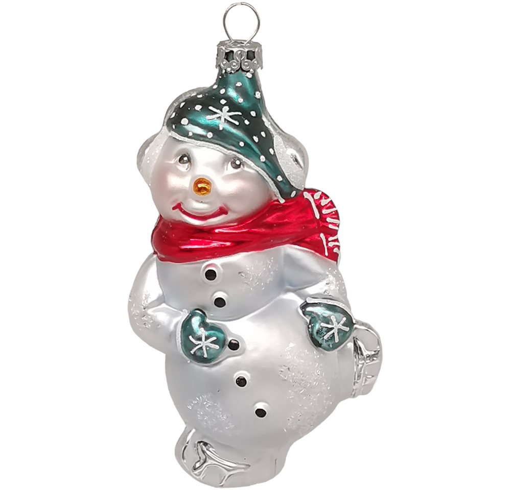 Thüringer Glasdesign Christbaumschmuck Schneemann roter Schal (1-tlg), mundgeblasen, handbemalt von Thüringer Glasdesign