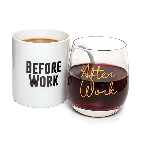 "Before Work, After Work", 300 ml, Weinglas-Set ohne Stiel, Geschenk für Chef, Kollegen, Bürofreund – Arbeitsleben – Arbeitsgeschenke – neues Jobglas – ThumbsUp! von Thumbs Up