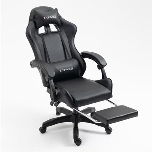 Ergonomischer Gaming-Stuhl, Computerstuhl, Gamer-Stühle, Individualität beim Lesen/Schreiben for Erwachsene, Mädchen, Jungen mit Universalrädern mit Lendenkissen + Kopfstütze,(Color:Black,Size:With fo von TiLLOw