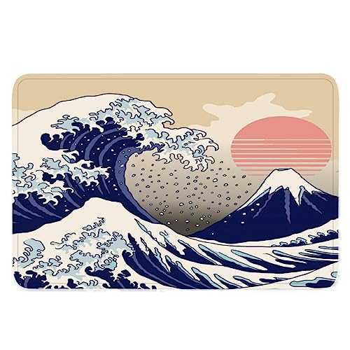 TiaoTian Fußmatte 50x80 Kanagawa Fussmatte Hereinspaziert SchmutzFangmatte waschbar rutschfest Fußabtreter Flanell den Aussenbereich Wellen Japan Manga Haustür Innenbereich Türmatte von TiaoTian