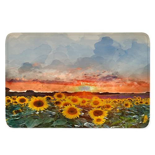 TiaoTian Fußmatte 50x80 Sonnenblume Fussmatte Hereinspaziert SchmutzFangmatte waschbar rutschfest Fußabtreter Flanell den Aussenbereich Gelb Sonnenuntergang Landschaft Haustür Innenbereich Türmatte von TiaoTian