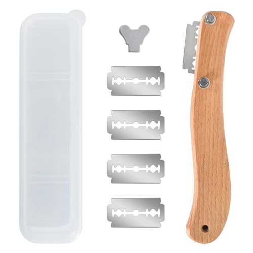 Bäckermesser, Brot Lahm Messer, Teig Rasiermesser Set, Holz Ritzmesser für Brot, Baguettemesser, mit 5 Rasierklinge & 1 Kunststoffbox, Gravieren von Brotmustern, für DIY Brotteig Backformen Küche von Tibapla