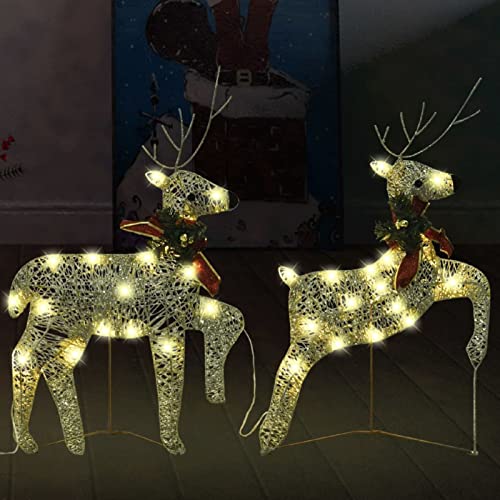 Tidyard 2 STK. LED-Rentiere Weihnachtsdekoration Weihnachtsdeko Weihnachtsbeleuchtung Rentier-Beleuchtet für Innen- und Außen Gartenleucht-Deko Weihnachtsfigur Weihnachts Dekoration Gold 40 LEDs von Tidyard