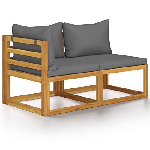 Tidyard 2-TLG. Sofa-Set mit Dunkelgrauen Kissen Gartenmöbel Ecksofa Gartensofa Rattansofa Rattanmöbel Lounge Gartenset Garnitur Sitzgruppe Akazie Massivholz von Tidyard