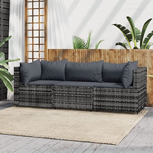 Tidyard 3-TLG. Balkonlounge Set Rattan, Balkonsofa, Gartensofa 3-Sitzer, Gartensofa Set, Gartenlounge Set Polyrattan, Gartenmöbel Rattan Wetterfest, Kissen Grau Poly Rattan von Tidyard