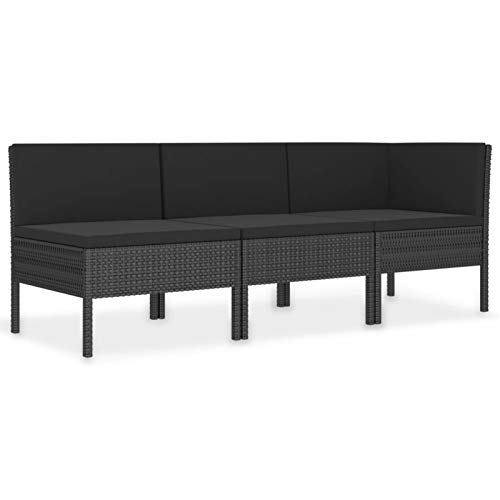 Tidyard 3-TLG. Polyrattan Garten Lounge Set mit Auflagen Lounge Sitzgruppe Gartenmöbel Garnitur Couch-Set Gartenlounge Sofa Beistelltisch für Outdoor Garten Terrasse Poly Rattan Schwarz von Tidyard