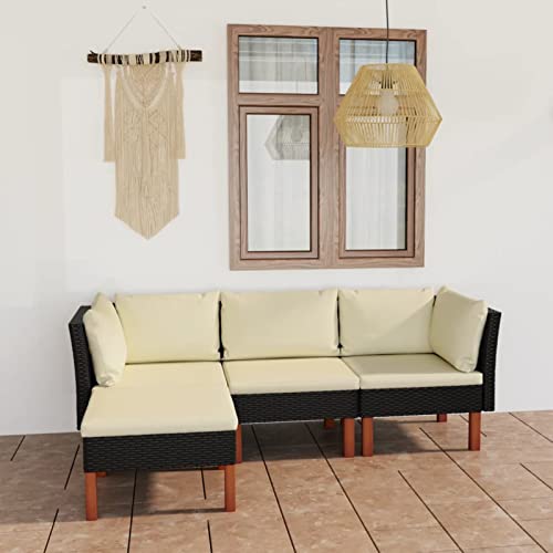 Tidyard 4-TLG. Gartenlounge Outdoor, Terrassensofa Rattan, Balkonlounge Set Rattan, Loungemöbel Garten Rattan, Polyrattan Gartenmöbel, Kissen, Poly Rattan Schwarz von Tidyard