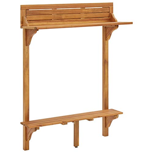 Tidyard Balkon-Stehtisch Bistrotisch Holz-Bartisch Pflanzenständer Balkonhängetisch aus massivem Akazienholz Mit Fußstütze,Esstisch Pub-Tisch Balkontisch Holztisch Tisch 90 x 37 x 122,5 cm von Tidyard