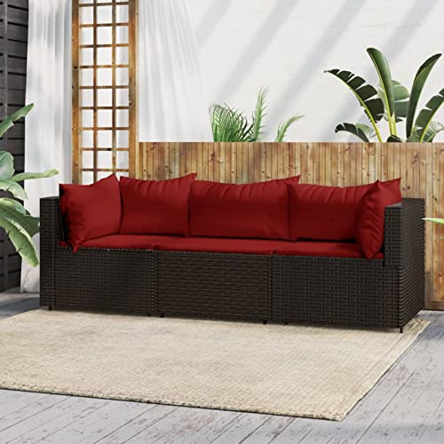 Tidyard Garten Sofa 3 Sitzer Ecksofa Mittelsofa Gartensofa Rattansofa Gartenlounge Sitzgruppe Gartenmöbel Sofa mit Kissen Poly Rattan Braun von Tidyard