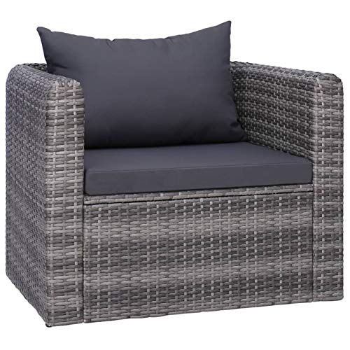 Tidyard Gartenstuhl Polster Kissen Gartensessel Sessel Balkonstuhl Rattanstuhl Rattansessel Relaxsessel Stuhl Gartensofa Gartenmöbel 80 x 72 x 63 cm (B x T x H) Poly Rattan Grau von Tidyard