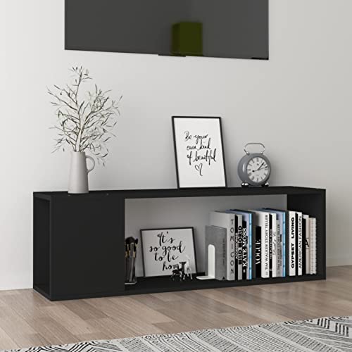 Tidyard TV Schrank mit 2 geräumigen Ablagen, Fernsehschrank Fernsehtisch Lowboard HiFi-Schrank Spanplatte Schwarz 100x24x32 cm von Tidyard