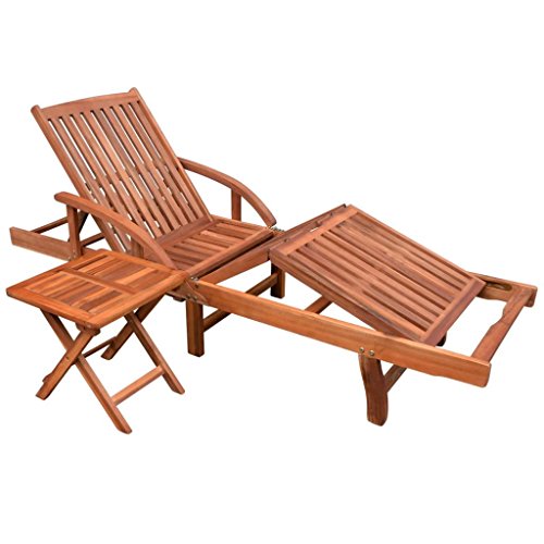 Tidyard Verstellbare Sonnenliege Holz mit Klapptisch und 2 Rädern, Gartenliege Relaxliege Liegestuhl für Garten Terrasse Schwimmbad, Massivholz Akazie 200x68x30-83 cm von Tidyard