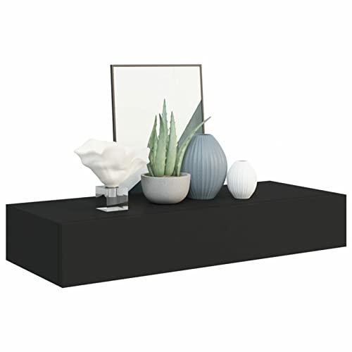 Tidyard Wand Schubladenregal Wandschublade Schweberegal Hängeregal Wandschrank Wandboard Wandregal mit Schublade Weiß 60 x 23,5 x 10 cm (B x T x H) Mit Montagematerialien MDF,Metall Schwarz von Tidyard