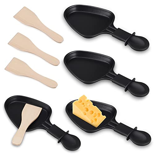 Pfännchen Mini 4 Stücke Antihaftbeschichtet Grill Pfännchen Viereckig Mini Raclette Grill mit 4 Holzschaufel für Universal Elektrogrill Käse Eier（Dreieck） von Tigerkinwit