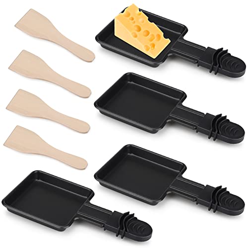 Pfännchen Mini 4 Stücke Antihaftbeschichtet Grill Pfännchen Viereckig Mini Raclette Grill mit 4 Holzschaufel für Universal Elektrogrill Käse Eier（Platz） von Tigerkinwit